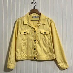 Paul Harris Design L Yellow Denim Jacket 100% Cotton 90s Vintage Pastel Utility